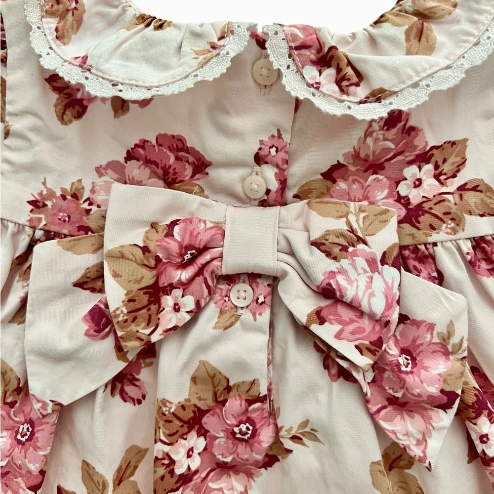 Janie And Jack Dress Girls 12-18 Months Pink Floral Bow Ruffle Cotton Party - Picture 3 of 9
